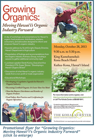 Promotional flyer for “Growing Organics: Moving Hawai‘i’s Organic Industry Forward” (click to enlarge)