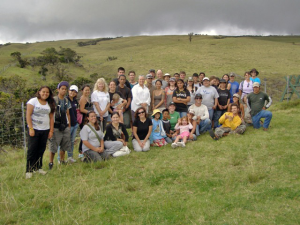 Volunteer crew from Earth Day 2011. The restoration area still looks like a pasture in the background.