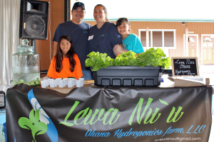 The Nakamura family of Lewa Nu‘u ‘Ohana Hydroponic Farms in Kaūmana brought samples of lettuce and heart-shaped cucumbers.