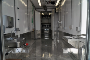 The interior of Hawai‘i Island Meat's mobile slaughter unit offers a clean, humane, and sanitary environment for on-site meat processing. (Photo courtesy Hawai‘i Island Meat)