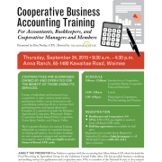 Flyer for Cooperative Business Accounting Training on September 24 in Waimea.