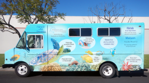 The freshly wrapped mobile education unit is ready to cross the Pacific to its new home at Kahalu‘u Bay